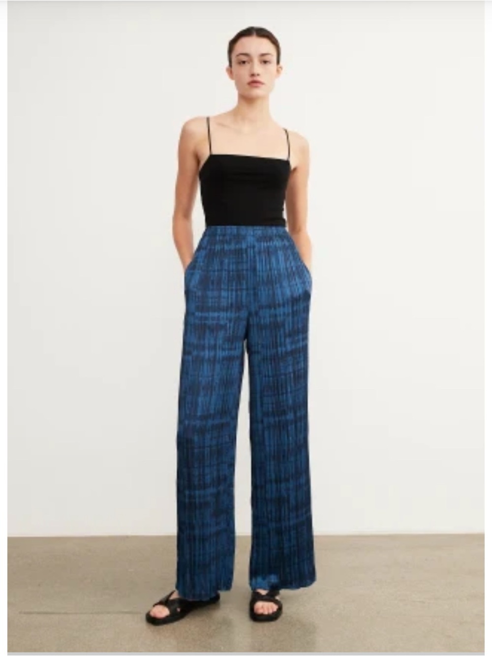 Vince XXS Wide-Leg Blue Patterned Women's Pants